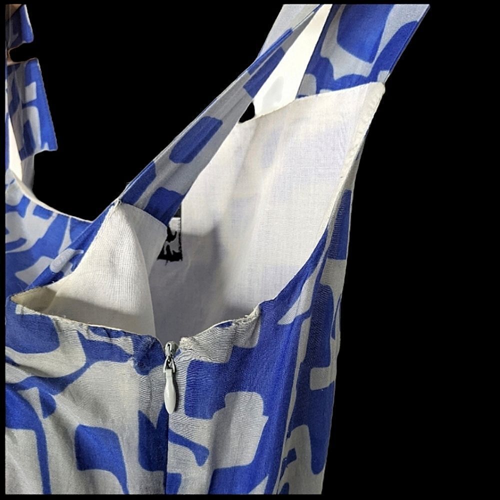 Vintage Square Neck Blue And Grey Fully Lined Cotton Sundress size 10 - Picture 2 of 9